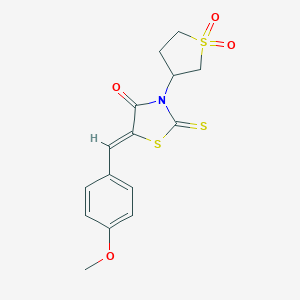 molecular formula C15H15NO4S3 B401629 (Z)-3-(1,1-dioxidotetrahydrothiophen-3-yl)-5-(4-methoxybenzylidene)-2-thioxothiazolidin-4-one CAS No. 302934-38-9