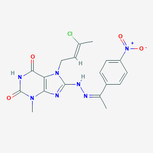 molecular formula C18H18ClN7O4 B401638 7-(3-chloro-2-butenyl)-8-[2-(1-{4-nitrophenyl}ethylidene)hydrazino]-3-methyl-3,7-dihydro-1H-purine-2,6-dione 
