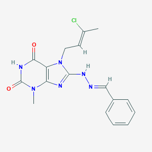 molecular formula C17H17ClN6O2 B401641 benzaldehyde [7-(3-chloro-2-butenyl)-3-methyl-2,6-dioxo-2,3,6,7-tetrahydro-1H-purin-8-yl]hydrazone 