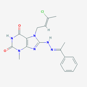 molecular formula C18H19ClN6O2 B401643 7-(3-chloro-2-butenyl)-3-methyl-8-[2-(1-phenylethylidene)hydrazino]-3,7-dihydro-1H-purine-2,6-dione 