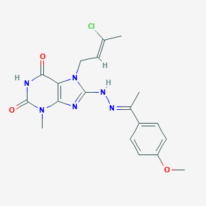 molecular formula C19H21ClN6O3 B401644 7-(3-chloro-2-butenyl)-8-{2-[1-(4-methoxyphenyl)ethylidene]hydrazino}-3-methyl-3,7-dihydro-1H-purine-2,6-dione 