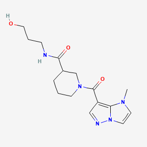 molecular formula C16H23N5O3 B4016443 N-(3-hydroxypropyl)-1-[(1-methyl-1H-imidazo[1,2-b]pyrazol-7-yl)carbonyl]piperidine-3-carboxamide 