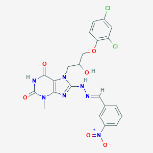 molecular formula C22H19Cl2N7O6 B401646 3-nitrobenzaldehyde (7-{3-[(2,4-dichlorophenyl)oxy]-2-hydroxypropyl}-3-methyl-2,6-dioxo-2,3,6,7-tetrahydro-1H-purin-8-yl)hydrazone 