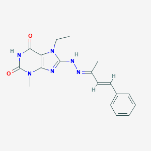 molecular formula C18H20N6O2 B401647 7-ethyl-3-methyl-8-((E)-2-((E)-4-phenylbut-3-en-2-ylidene)hydrazinyl)-1H-purine-2,6(3H,7H)-dione CAS No. 322409-29-0