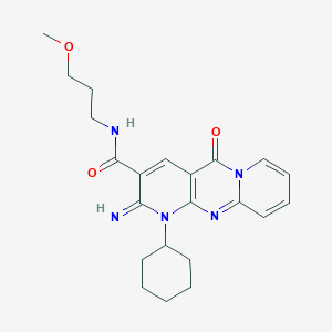 molecular formula C22H27N5O3 B4016512 1-cyclohexyl-2-imino-N-(3-methoxypropyl)-5-oxo-1,5-dihydro-2H-dipyrido[1,2-a:2',3'-d]pyrimidine-3-carboxamide 