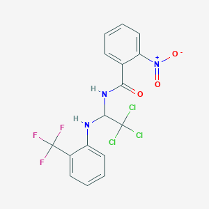 molecular formula C16H11Cl3F3N3O3 B401654 2-nitro-N-{2,2,2-trichloro-1-[2-(trifluoromethyl)anilino]ethyl}benzamide 