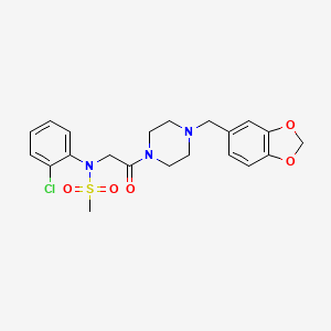 molecular formula C21H24ClN3O5S B4016554 N-{2-[4-(1,3-benzodioxol-5-ylmethyl)-1-piperazinyl]-2-oxoethyl}-N-(2-chlorophenyl)methanesulfonamide 