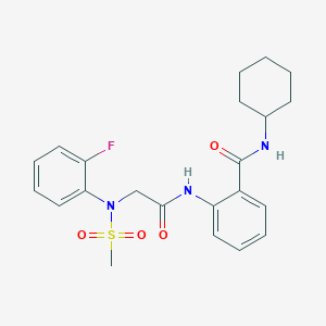 molecular formula C22H26FN3O4S B4016565 N-cyclohexyl-2-{[N-(2-fluorophenyl)-N-(methylsulfonyl)glycyl]amino}benzamide 