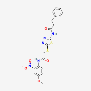 molecular formula C20H19N5O5S2 B4016628 N-[5-({2-[(4-methoxy-2-nitrophenyl)amino]-2-oxoethyl}thio)-1,3,4-thiadiazol-2-yl]-3-phenylpropanamide 
