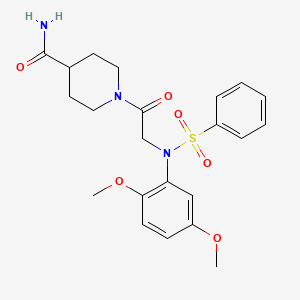 molecular formula C22H27N3O6S B4016690 1-[N-(2,5-dimethoxyphenyl)-N-(phenylsulfonyl)glycyl]-4-piperidinecarboxamide 