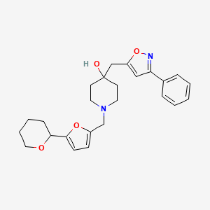 molecular formula C25H30N2O4 B4016797 4-[(3-phenyl-5-isoxazolyl)methyl]-1-{[5-(tetrahydro-2H-pyran-2-yl)-2-furyl]methyl}-4-piperidinol 