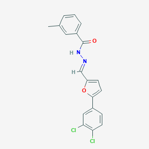 molecular formula C19H14Cl2N2O2 B401680 N'-{[5-(3,4-dichlorophenyl)-2-furyl]methylene}-3-methylbenzohydrazide 