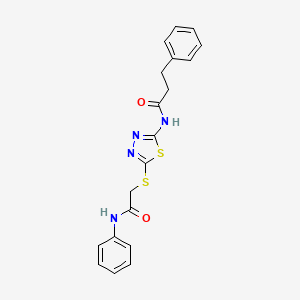 molecular formula C19H18N4O2S2 B4016858 N-{5-[(2-anilino-2-oxoethyl)thio]-1,3,4-thiadiazol-2-yl}-3-phenylpropanamide 