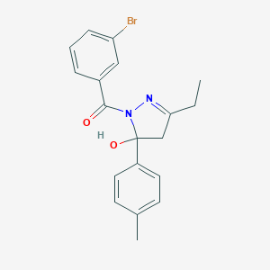 molecular formula C19H19BrN2O2 B401686 1-[(3-bromophenyl)carbonyl]-3-ethyl-5-(4-methylphenyl)-4,5-dihydro-1H-pyrazol-5-ol 