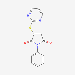 molecular formula C14H11N3O2S B4016884 1-phenyl-3-(2-pyrimidinylthio)-2,5-pyrrolidinedione 