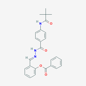 molecular formula C26H25N3O4 B401690 Benzoic acid 2-{[4-(2,2-dimethyl-propionylamino)-benzoyl]-hydrazonomethyl}-phenyl ester 