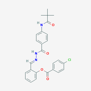 molecular formula C26H24ClN3O4 B401696 4-Chloro-benzoic acid 2-{[4-(2,2-dimethyl-propionylamino)-benzoyl]-hydrazonomethyl}-phenyl ester 