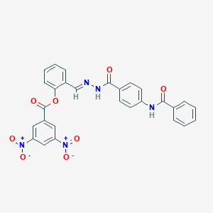 molecular formula C28H19N5O8 B401697 2-{2-[4-(Benzoylamino)benzoyl]carbohydrazonoyl}phenyl 3,5-bisnitrobenzoate 