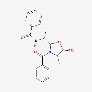 molecular formula C20H18N2O4 B4016997 N-[1-(3-benzoyl-4-methyl-5-oxo-1,3-oxazolidin-2-ylidene)ethyl]benzamide 