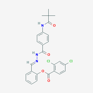 molecular formula C26H23Cl2N3O4 B401703 2,4-Dichloro-benzoic acid 2-{[4-(2,2-dimethyl-propionylamino)-benzoyl]-hydrazonomethyl}-phenyl ester 