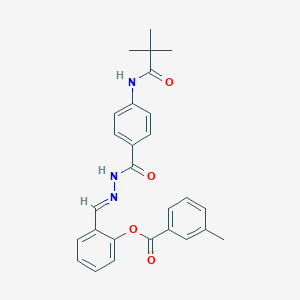 molecular formula C27H27N3O4 B401704 3-Methyl-benzoic acid 2-{[4-(2,2-dimethyl-propionylamino)-benzoyl]-hydrazonomethyl}-phenyl ester 
