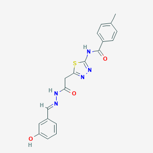 N-[5-[2-[(2E)-2-[(3-hydroxyphenyl)methylidene]hydrazinyl]-2-oxoethyl]-1,3,4-thiadiazol-2-yl]-4-methylbenzamide