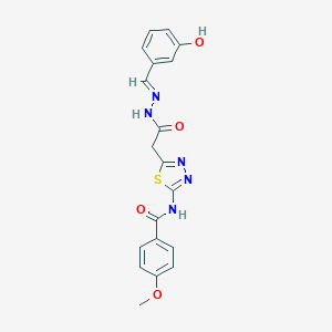 molecular formula C19H17N5O4S B401716 N-(5-{2-[2-(3-hydroxybenzylidene)hydrazino]-2-oxoethyl}-1,3,4-thiadiazol-2-yl)-4-methoxybenzamide 