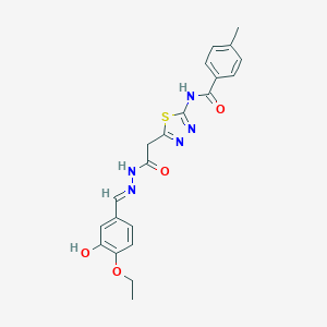 molecular formula C21H21N5O4S B401717 N-[5-(4-Ethoxy-3-hydroxy-benzylidene-hydrazinocarbonylmethyl)-[1,3,4]thiadiazol- 