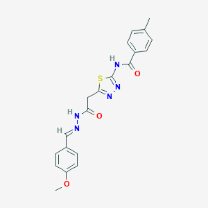 molecular formula C20H19N5O3S B401722 N-(5-{2-[2-(4-methoxybenzylidene)hydrazino]-2-oxoethyl}-1,3,4-thiadiazol-2-yl)-4-methylbenzamide 