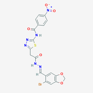 N-[5-({N'-[(E)-(6-BROMO-2H-1,3-BENZODIOXOL-5-YL)METHYLIDENE]HYDRAZINECARBONYL}METHYL)-1,3,4-THIADIAZOL-2-YL]-4-NITROBENZAMIDE