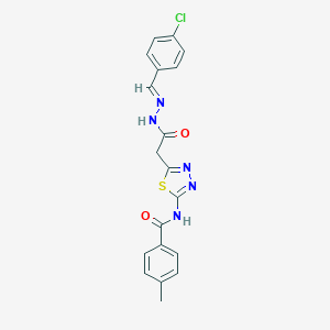 molecular formula C19H16ClN5O2S B401728 N-(5-{2-[2-(4-chlorobenzylidene)hydrazino]-2-oxoethyl}-1,3,4-thiadiazol-2-yl)-4-methylbenzamide 