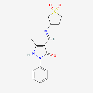 molecular formula C15H17N3O3S B4017283 4-{[(1,1-dioxidotetrahydro-3-thienyl)amino]methylene}-5-methyl-2-phenyl-2,4-dihydro-3H-pyrazol-3-one 