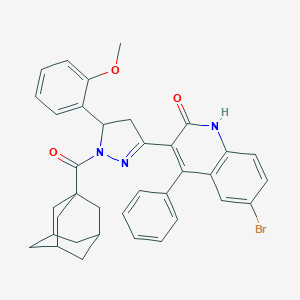 molecular formula C36H34BrN3O3 B401749 3-[1-(1-adamantylcarbonyl)-5-(2-methoxyphenyl)-4,5-dihydro-1H-pyrazol-3-yl]-6-bromo-4-phenyl-2(1H)-quinolinone 