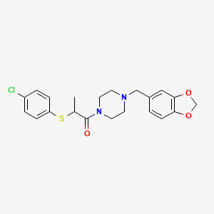 molecular formula C21H23ClN2O3S B4017516 1-(1,3-benzodioxol-5-ylmethyl)-4-{2-[(4-chlorophenyl)thio]propanoyl}piperazine 