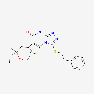 molecular formula C22H24N4O2S2 B4017532 7-ethyl-4,7-dimethyl-1-[(2-phenylethyl)thio]-6,9-dihydro-7H-pyrano[4',3':4,5]thieno[3,2-e][1,2,4]triazolo[4,3-a]pyrimidin-5(4H)-one 