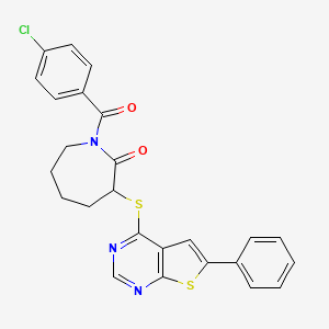 molecular formula C25H20ClN3O2S2 B4017581 1-(4-chlorobenzoyl)-3-[(6-phenylthieno[2,3-d]pyrimidin-4-yl)thio]-2-azepanone 
