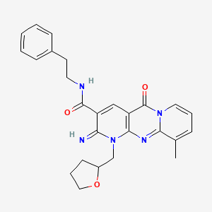 molecular formula C26H27N5O3 B4017692 2-imino-10-methyl-5-oxo-N-(2-phenylethyl)-1-(tetrahydro-2-furanylmethyl)-1,5-dihydro-2H-dipyrido[1,2-a:2',3'-d]pyrimidine-3-carboxamide 
