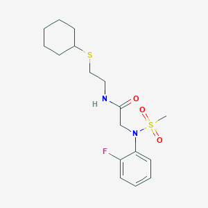 molecular formula C17H25FN2O3S2 B4017757 N~1~-[2-(cyclohexylthio)ethyl]-N~2~-(2-fluorophenyl)-N~2~-(methylsulfonyl)glycinamide 
