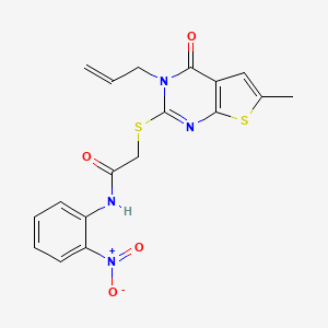 molecular formula C18H16N4O4S2 B4017770 2-[(3-allyl-6-methyl-4-oxo-3,4-dihydrothieno[2,3-d]pyrimidin-2-yl)thio]-N-(2-nitrophenyl)acetamide 