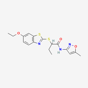 molecular formula C17H19N3O3S2 B4017806 2-[(6-ethoxy-1,3-benzothiazol-2-yl)thio]-N-(5-methyl-3-isoxazolyl)butanamide 