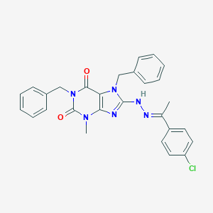 molecular formula C28H25ClN6O2 B401783 1,7-dibenzyl-8-{2-[1-(4-chlorophenyl)ethylidene]hydrazino}-3-methyl-3,7-dihydro-1H-purine-2,6-dione CAS No. 305866-03-9