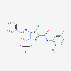 molecular formula C21H14ClF3N4O2 B401789 3-chloro-N-(2-hydroxy-5-methylphenyl)-5-phenyl-7-(trifluoromethyl)pyrazolo[1,5-a]pyrimidine-2-carboxamide 