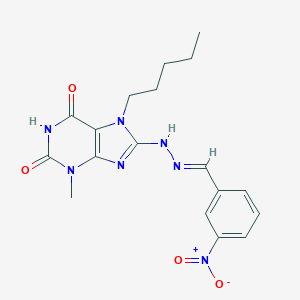 molecular formula C18H21N7O4 B401790 3-methyl-8-[(2E)-2-[(3-nitrophenyl)methylidene]hydrazinyl]-7-pentylpurine-2,6-dione CAS No. 300588-86-7