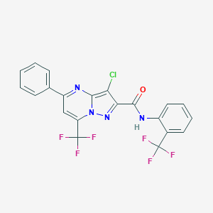 molecular formula C21H11ClF6N4O B401793 3-chloro-5-phenyl-7-(trifluoromethyl)-N-[2-(trifluoromethyl)phenyl]pyrazolo[1,5-a]pyrimidine-2-carboxamide 