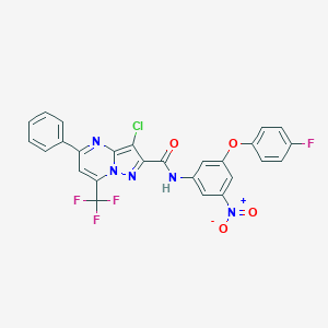 molecular formula C26H14ClF4N5O4 B401796 3-chloro-N-[3-(4-fluorophenoxy)-5-nitrophenyl]-5-phenyl-7-(trifluoromethyl)pyrazolo[1,5-a]pyrimidine-2-carboxamide 
