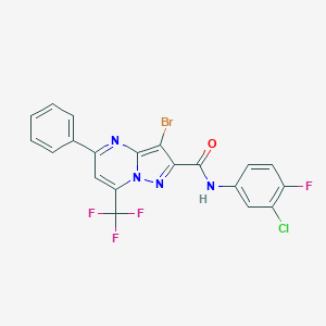 molecular formula C20H10BrClF4N4O B401799 3-bromo-N-(3-chloro-4-fluorophenyl)-5-phenyl-7-(trifluoromethyl)pyrazolo[1,5-a]pyrimidine-2-carboxamide 