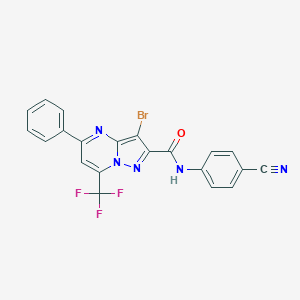 molecular formula C21H11BrF3N5O B401802 3-bromo-N-(4-cyanophenyl)-5-phenyl-7-(trifluoromethyl)pyrazolo[1,5-a]pyrimidine-2-carboxamide 