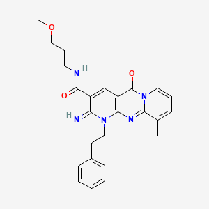 molecular formula C25H27N5O3 B4018091 2-imino-N-(3-methoxypropyl)-10-methyl-5-oxo-1-(2-phenylethyl)-1,5-dihydro-2H-dipyrido[1,2-a:2',3'-d]pyrimidine-3-carboxamide 