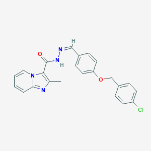 molecular formula C23H19ClN4O2 B401815 N'-{4-[(4-chlorobenzyl)oxy]benzylidene}-2-methylimidazo[1,2-a]pyridine-3-carbohydrazide 