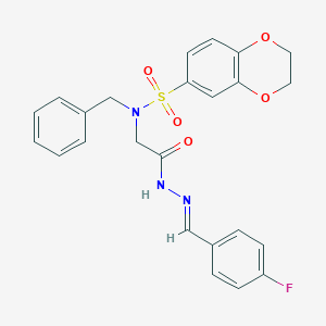 molecular formula C24H22FN3O5S B401817 N-benzyl-N-{2-[2-(4-fluorobenzylidene)hydrazino]-2-oxoethyl}-2,3-dihydro-1,4-benzodioxine-6-sulfonamide 